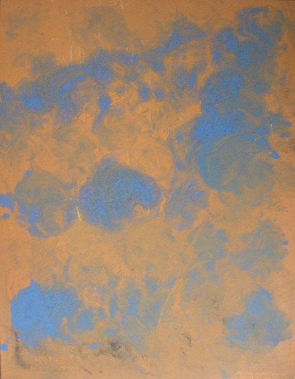 bleu sur fond orange, 130x100cm