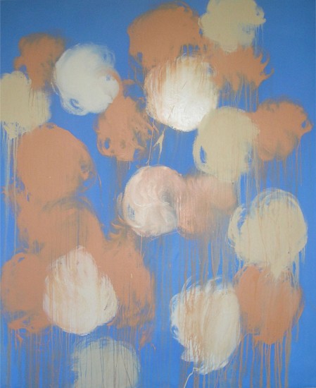 jaune orange sur fond bleu, 160x130cm