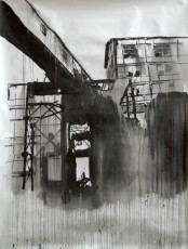 tunnel suspendu, encre de chine sur papier, 200x150 cm